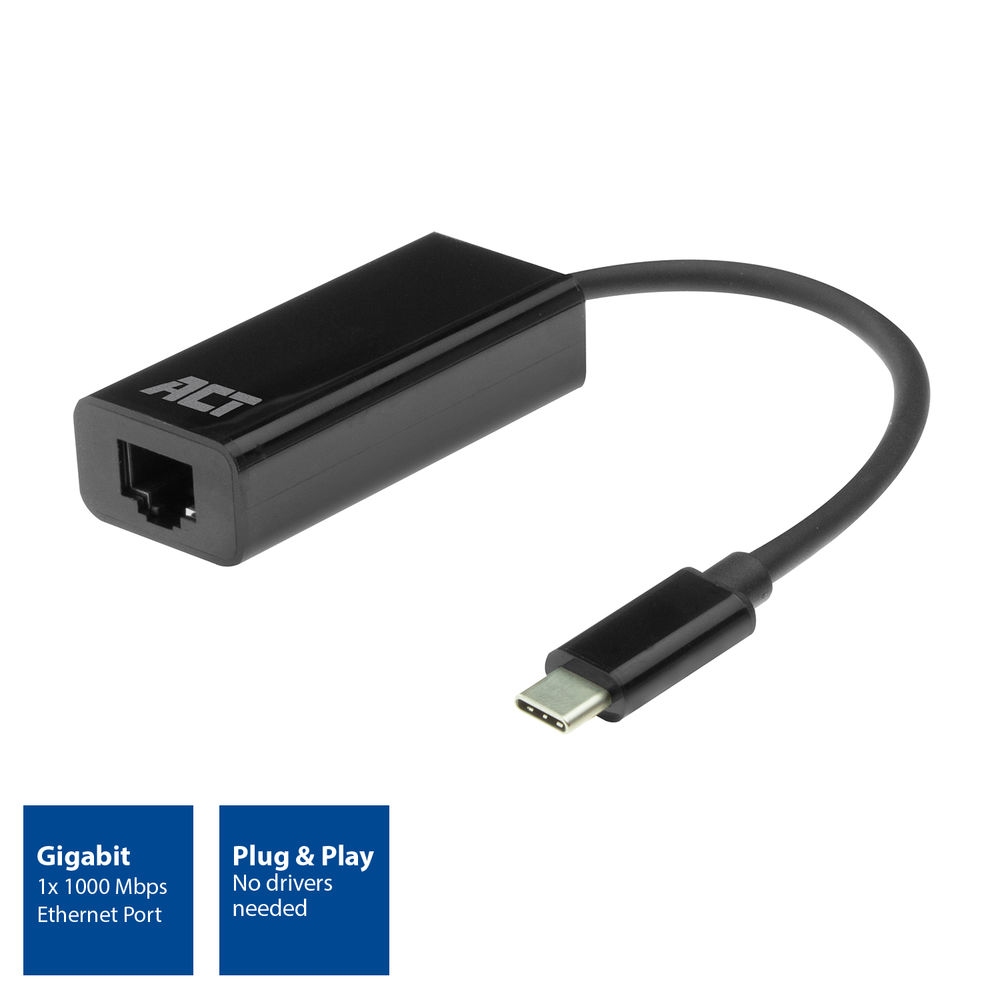 ACT USB-C Gigabit Netwerk Adapter 15cm
