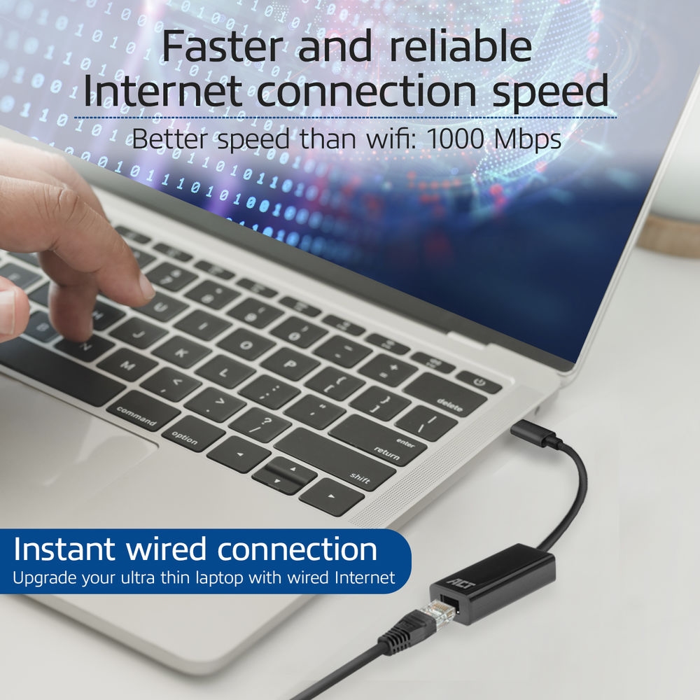 ACT USB-C Gigabit Netwerk Adapter 15cm
