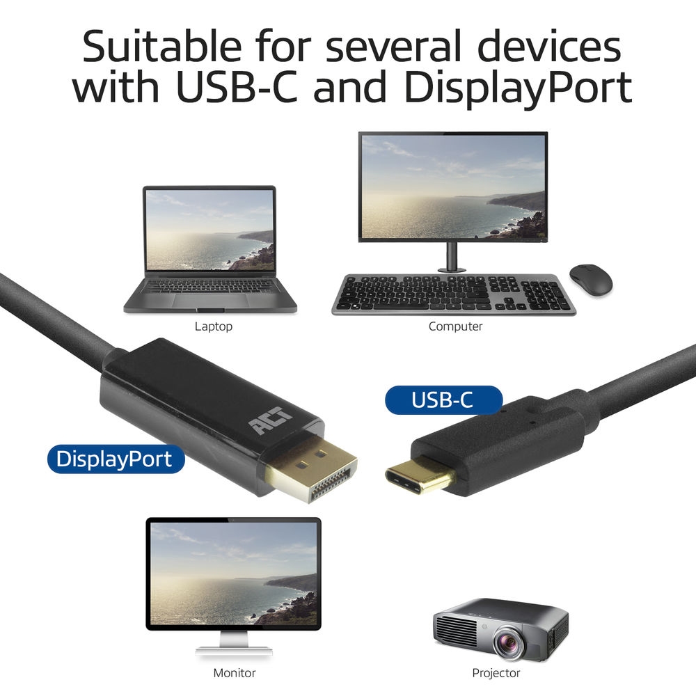 ACT USB-C to DisplayPort male Adapter cable 2m
