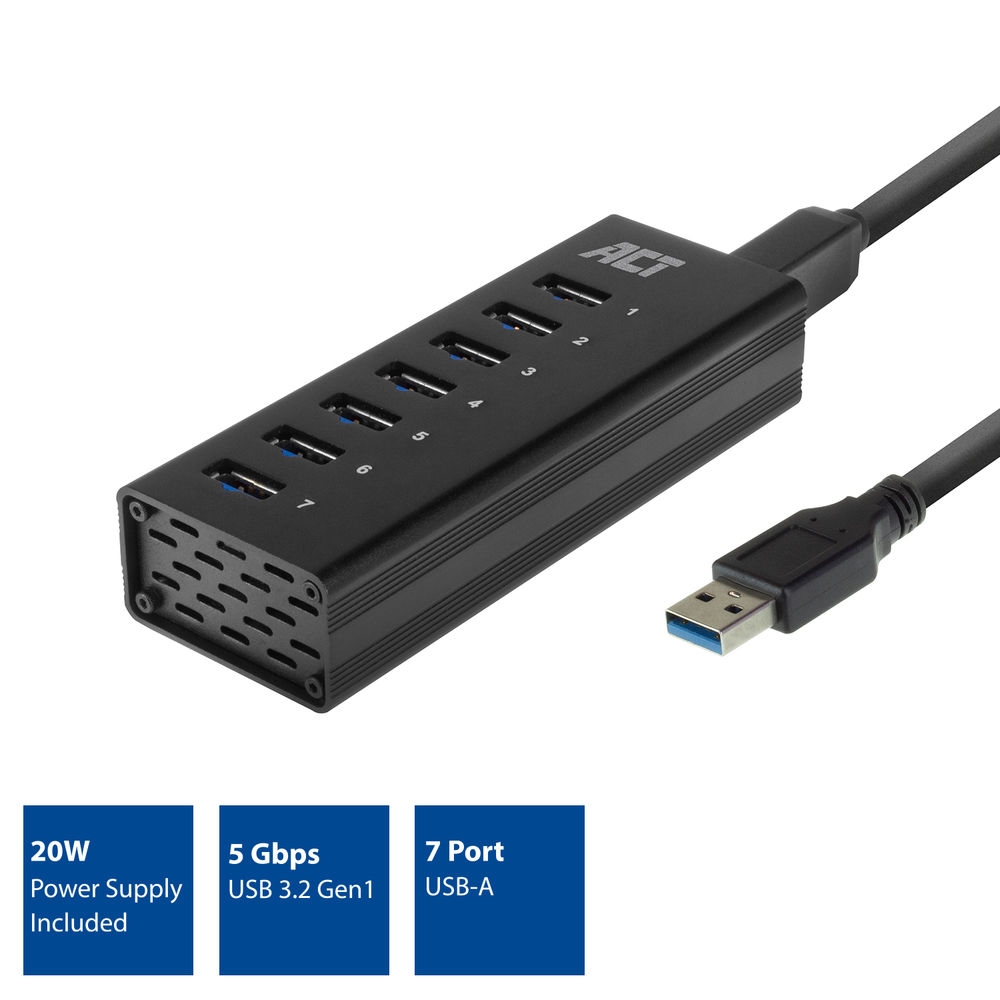 ACT USB Hub met Power Supply 7 port