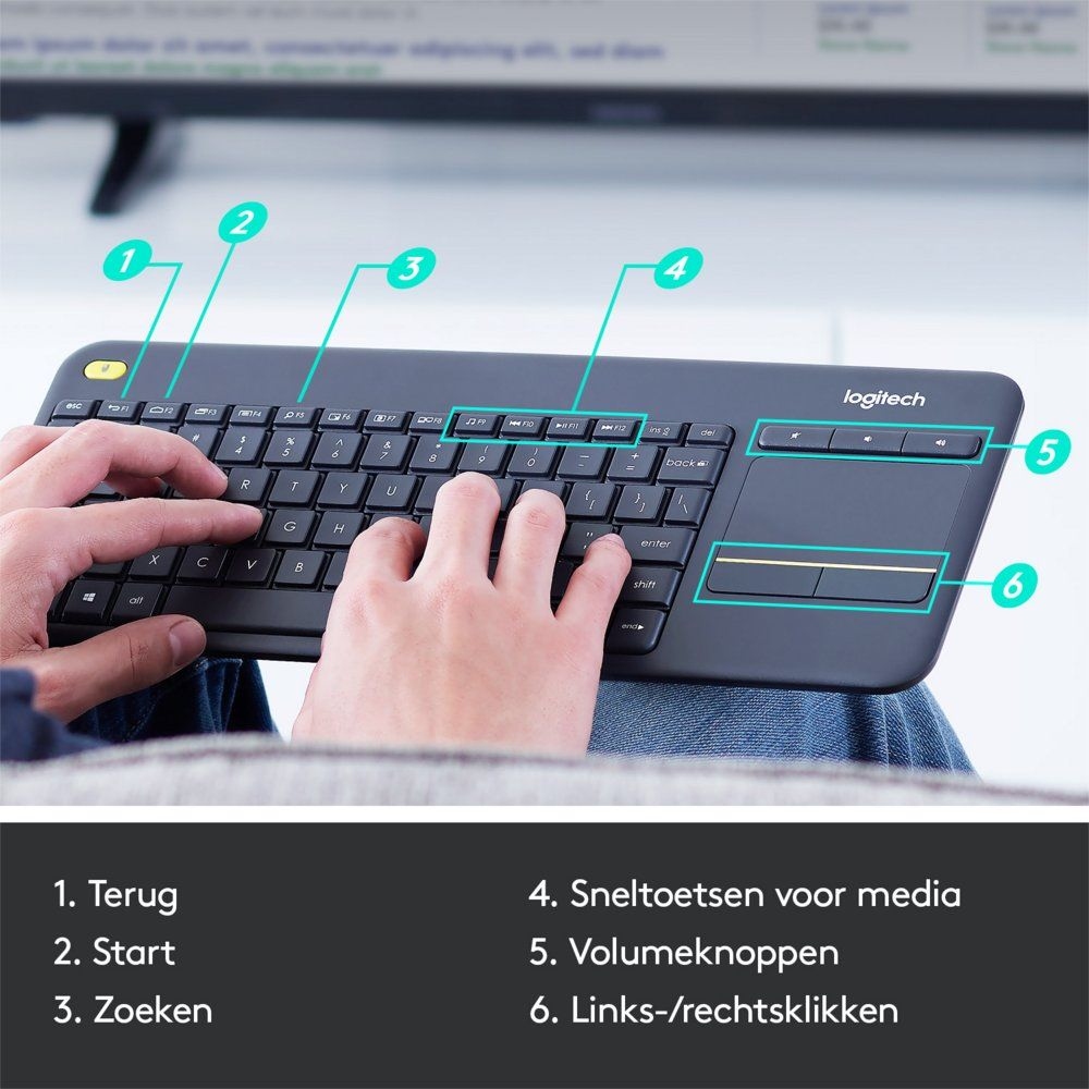 Logitech K400 Plus Wireless Touch Keyboard Zwart