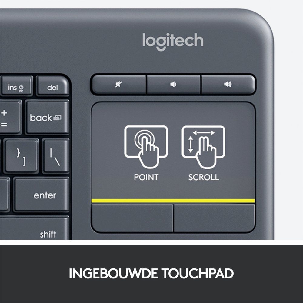 Logitech K400 Plus Wireless Touch Keyboard Zwart