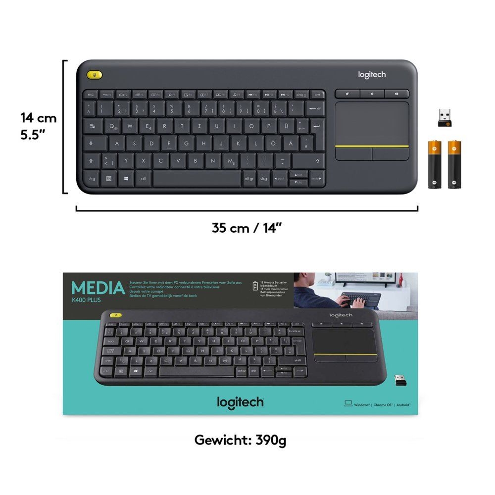 Logitech K400 Plus Wireless Touch Keyboard Zwart