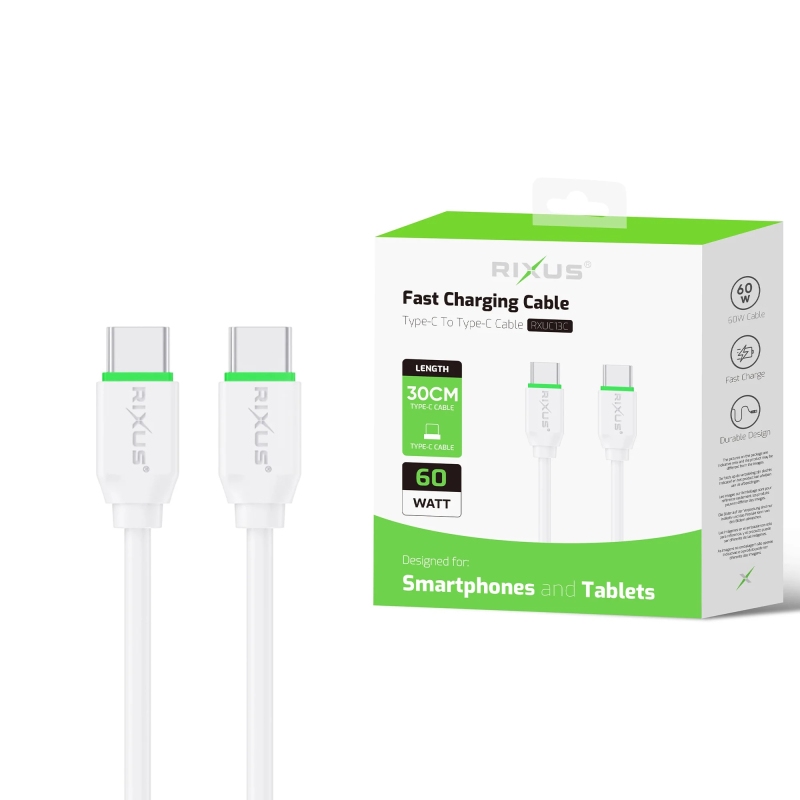 Rixus Snellaadkabel USB-C naar USB3.0 30cm Wit