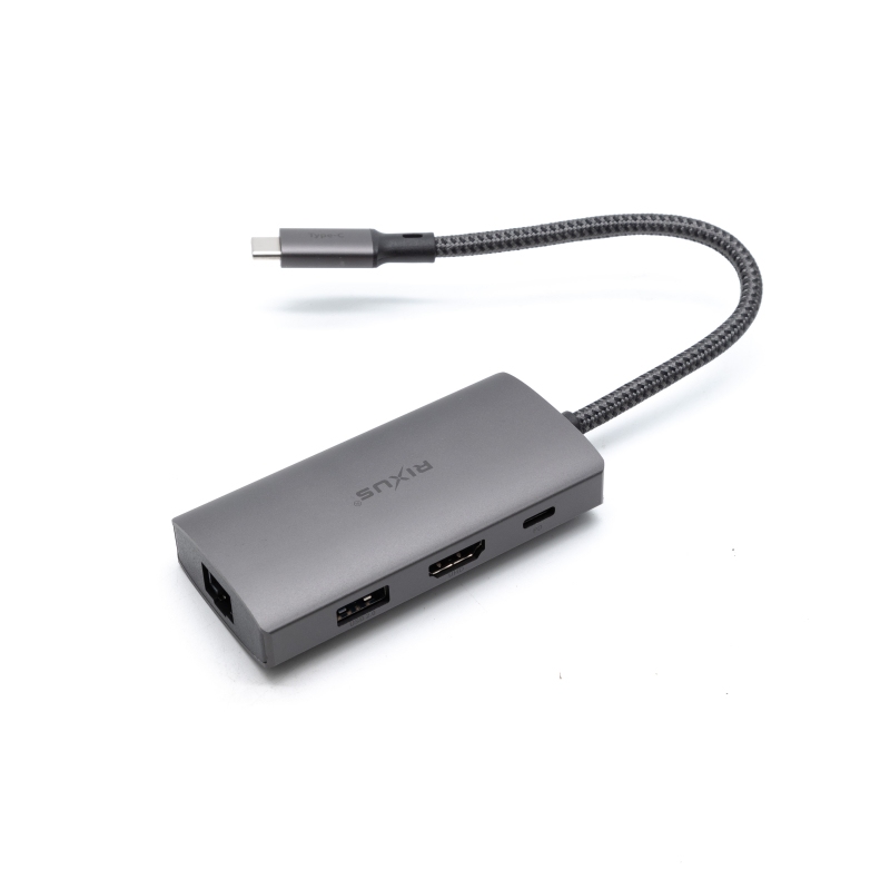 Rixus USB-C to Ethernet HDMI Adapter met Docking Station