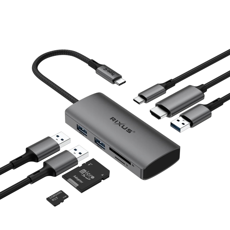 Rixus USB-C to HDMI Adapter met Docking Station